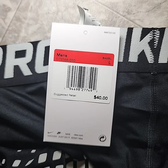 New Nike Pro Baseball Slider Shorts Men's Size L Tight Fit CT2568 010 Black - Picture 3 of 3